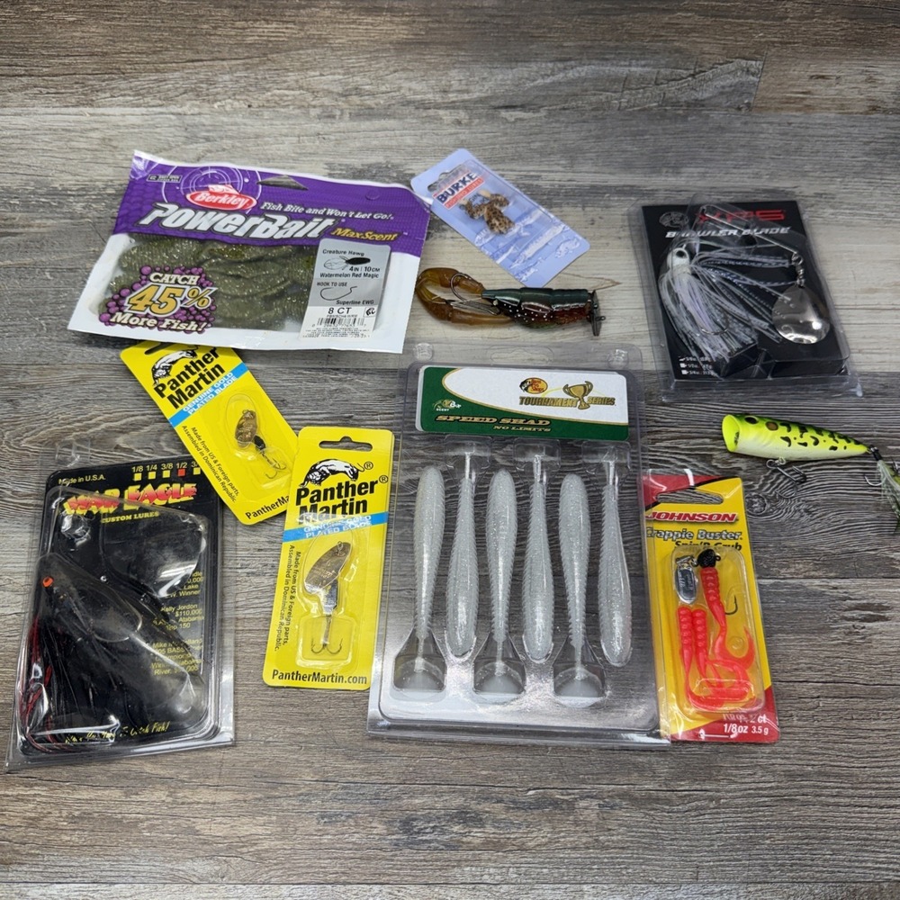 Fishing Lures, PowerBait. Berkley, Bass Pro Shops, panther Martin, Johnson